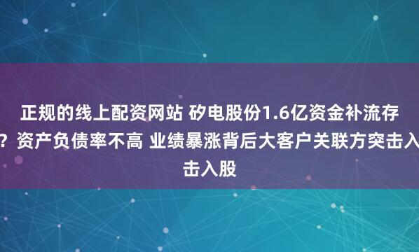 正规的线上配资网站 矽电股份1.6亿资金补流存疑？资产负债率不高 业绩暴涨背后大客户关联方突击入股